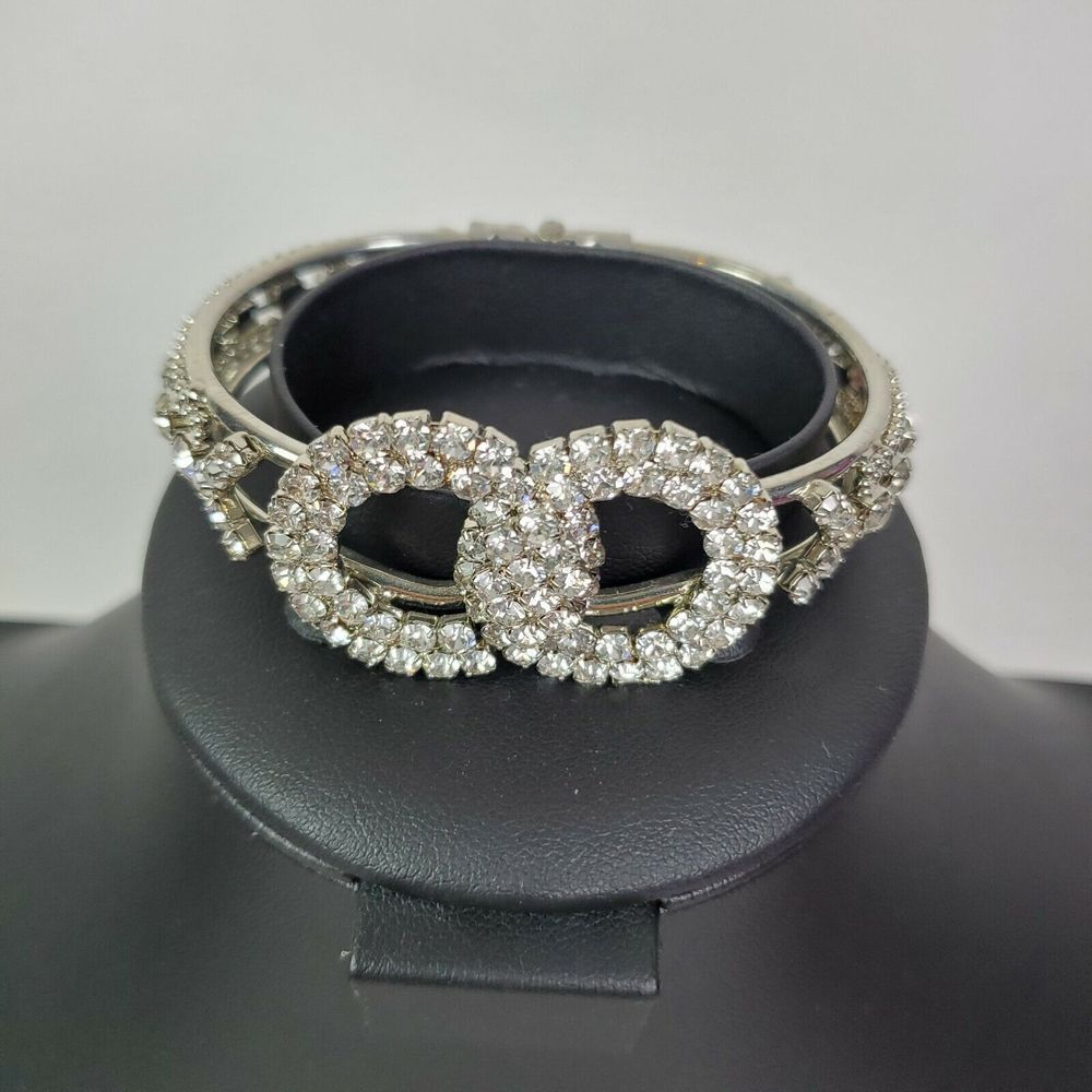 Rhinestone Tennis Bracelet‎ Bangle Open Front 2"